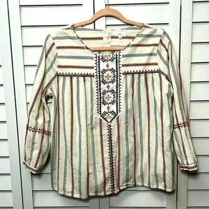 A Loves A Boho 3/4 Sleeve Embroidered Cotton Top Size Large